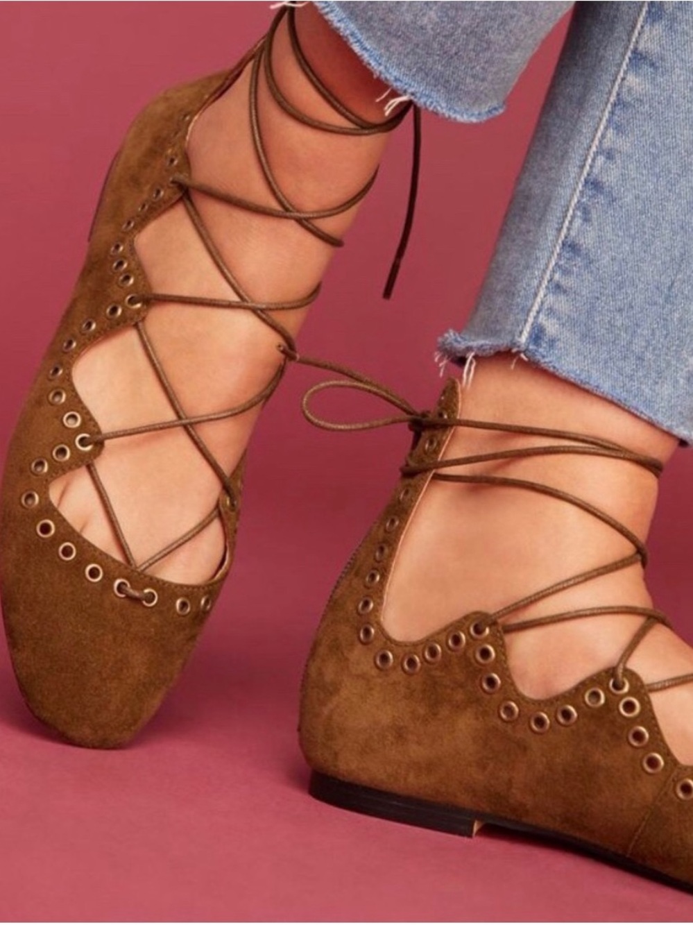 Anthropologie Silent D Utahlia Brown Leather Lace Up Flats Size 40 or US 9